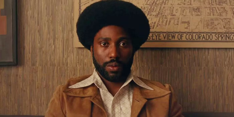 John David Washington as Ron Stallworth in BlacKkKlansman.