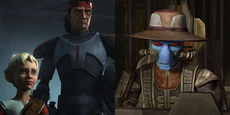 Split image of Hunter & Omega and Cad Bane in The Bad Batch