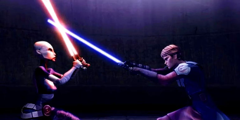 Anakin Skywalker vs. Asajj Ventress in a deleted scene from the Star Wars: The Clone Wars movie.