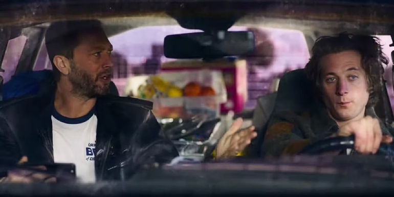Carmy and Richie driving in the car in The Bear