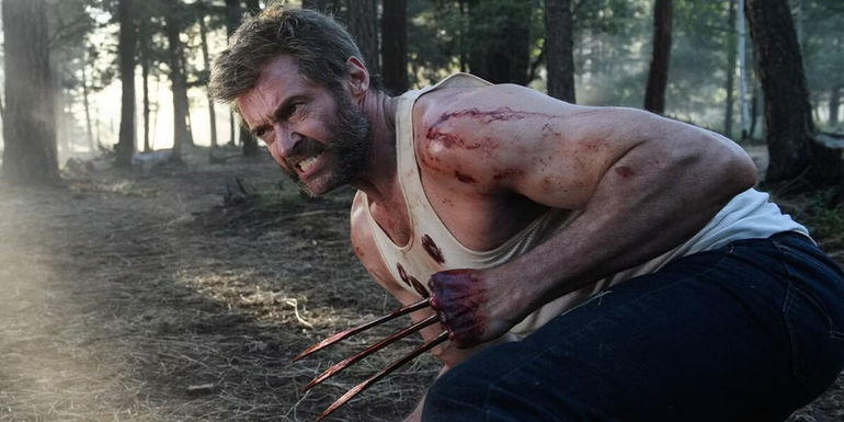 Hugh Jackman angry and bloody as Wolverine in Logan