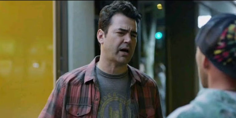 Loudermilk and Suicide Guy outside of movie theater