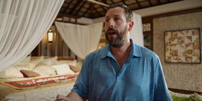 Nick Spitz looks confused while standing in a hotel room in Murder Mystery 2