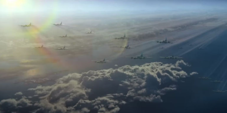 Masters of the Air bombardment group mid-flight