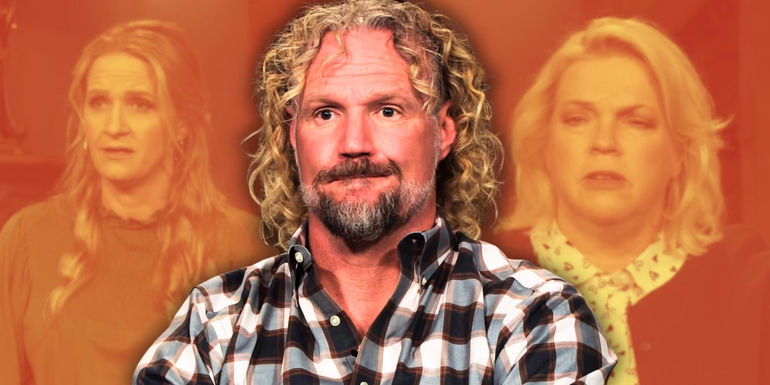 sister wives kody brown looking sheepish orange background showing exes