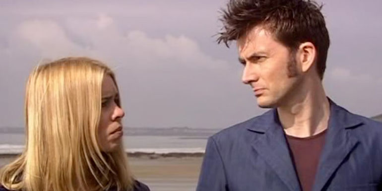 The Meta-Crisis Doctor and Rose Tyler Look at Each Other on Bad Wolf Bay in Doctor Who 