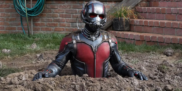 Paul Rudd as Scott Lang emerging from the dirt in Ant-Man