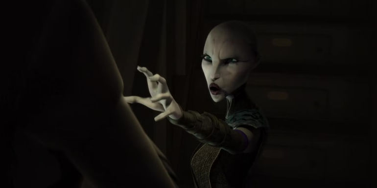 Asajj Ventress Force choking Boba Fett in Star Wars: The Clone Wars season 4 episode 20