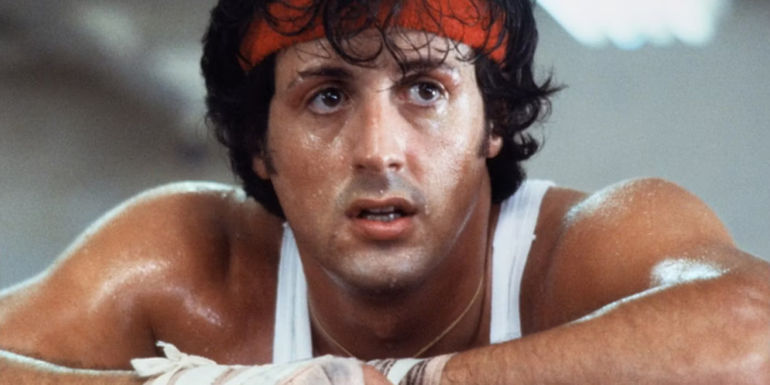 Rocky Balboa (Sylvester Stallone) sweating in Rocky (1976).