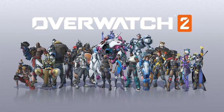 heroes of overwatch 2 posing under the game's logo