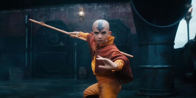 Aang with a stick in the live action Avatar The Last Airbender