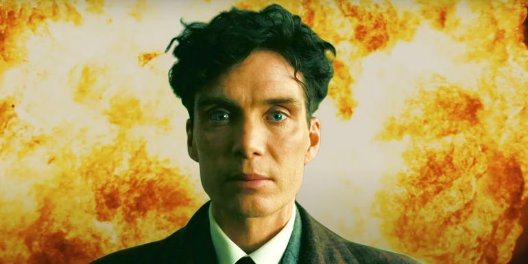 Oppenheimer in front of an explosion