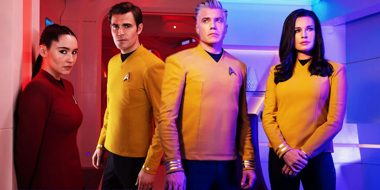 Christina Chong, Paul Wesley, Anson Mount, and Rebecca Romijn in Star Trek: Strange New Worlds season 2