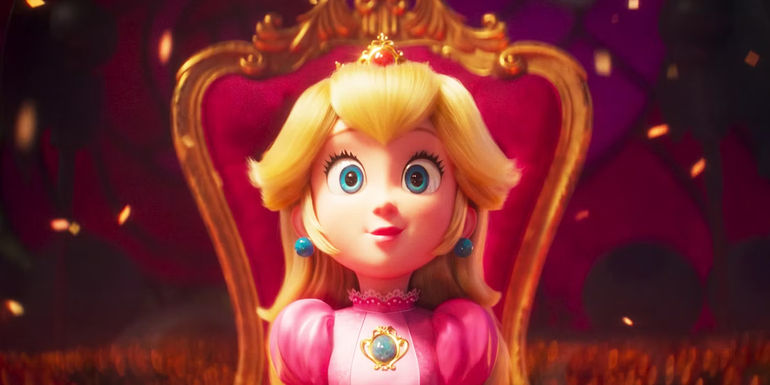 Princess Peach on her throne in The Super Mario Bros Movie 
