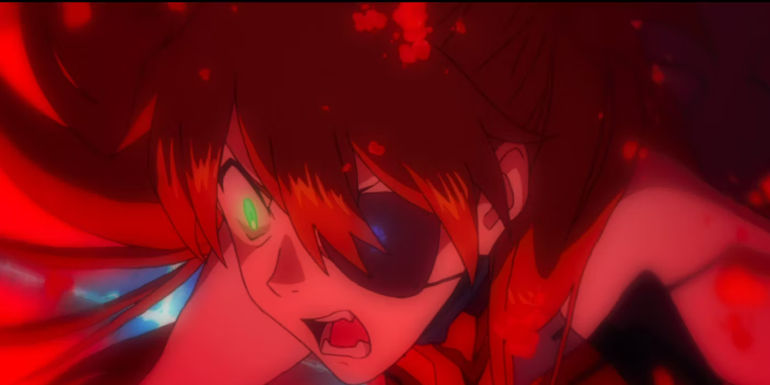 Rebuild of Evangelion 3.0: Asuka's eyepatch glows as she channels the power of the Ninth Angel.