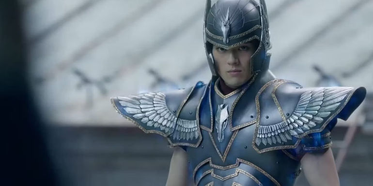 Mackenyu as Saint Seiya's Pegasus Seiya wearing armor in Knights of the Zodiac.