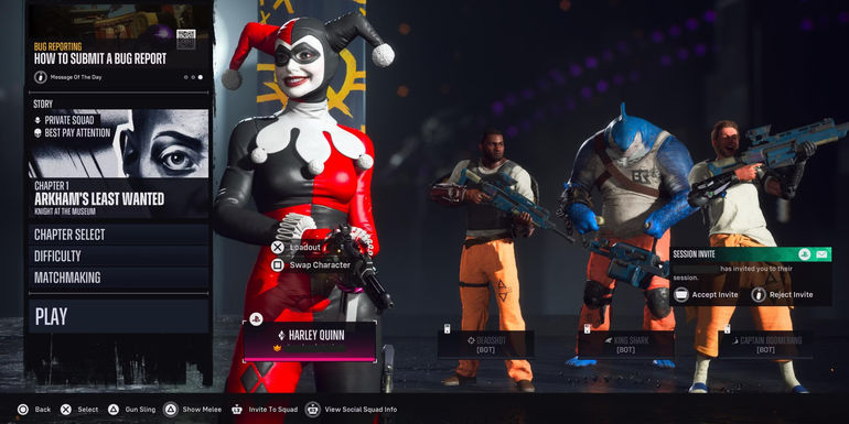 Suicide Squad kill the justice league squad menu