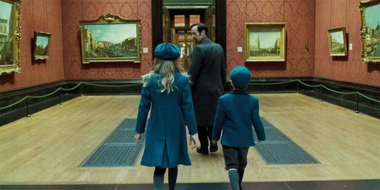 The Postcard Killings young Marina and Simon at a museum with their father Simon Haysmith Sr