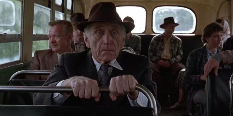 James Whitmore as Brooks riding the bus in The Shawshank Redemption