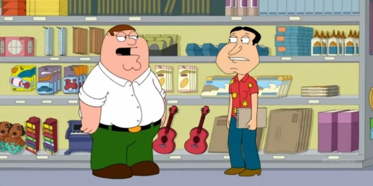 Peter and Quagmire talking in a store in Family Guy