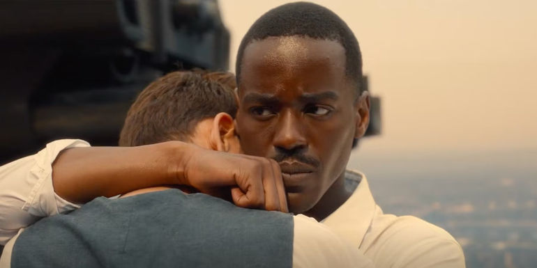 Ncuti Gatwa's Fifteenth Doctor hugging David Tennant's Fourteenth Doctor in Doctor Who special The Giggle.