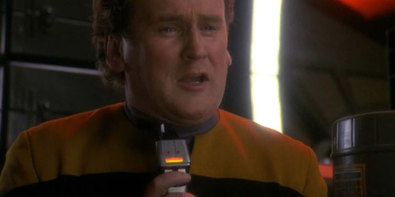 Chief O'Brien turns a phaser on himself in DS9, Hard Time