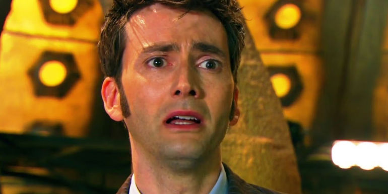 David Tennant looking sad as the Tenth Doctor just before his Doctor Who regeneration scene