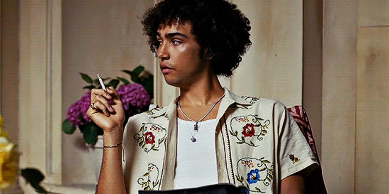 Farleigh sat at breakfast smoking a cigarette in Saltburn