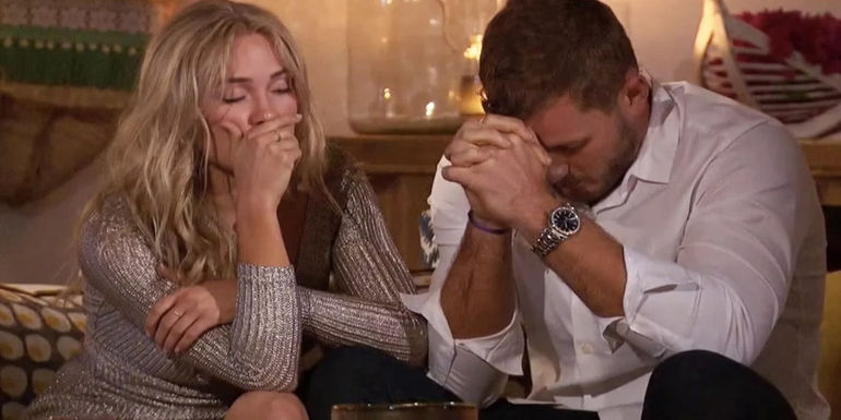 The Bachelor's Colton Underwood and Cassie Randolph looking upset together