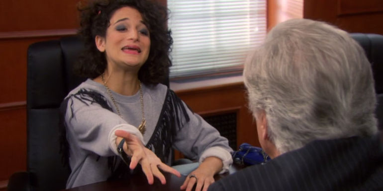 Mona Lisa (Jenny Slate) asking her dad for money in Parks and Recreation