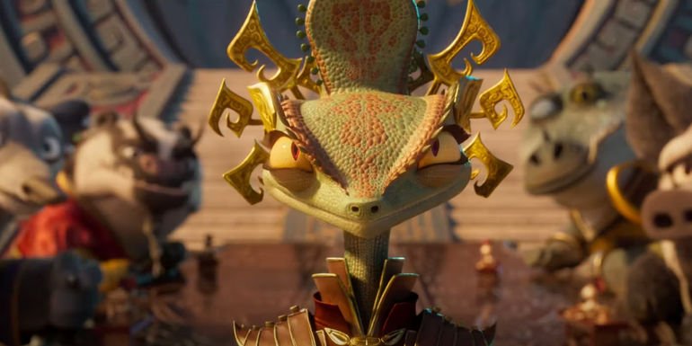 The Chameleon staring straight ahead in Kung Fu Panda 4