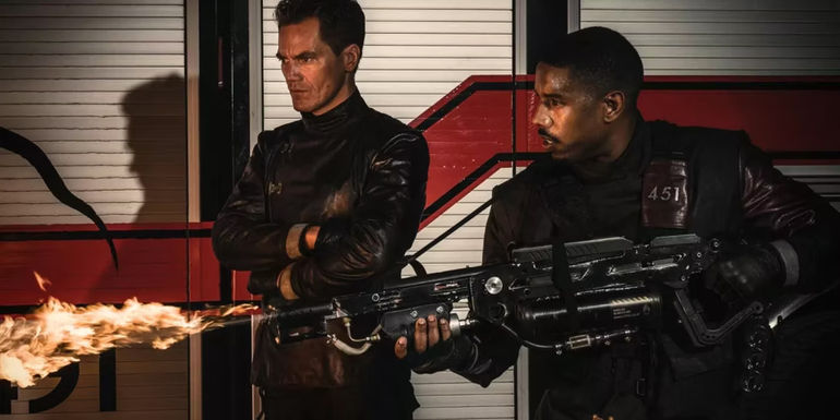Michael Shannon and Michael B. Jordan in Fahrenheit 451