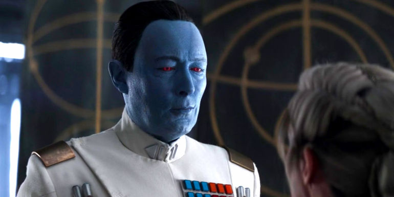Grand Admiral Thrawn (Lars Mikkelsen) speaking with Morgan Elsbeth (Diana Lee Inosanto) in Ahsoka
