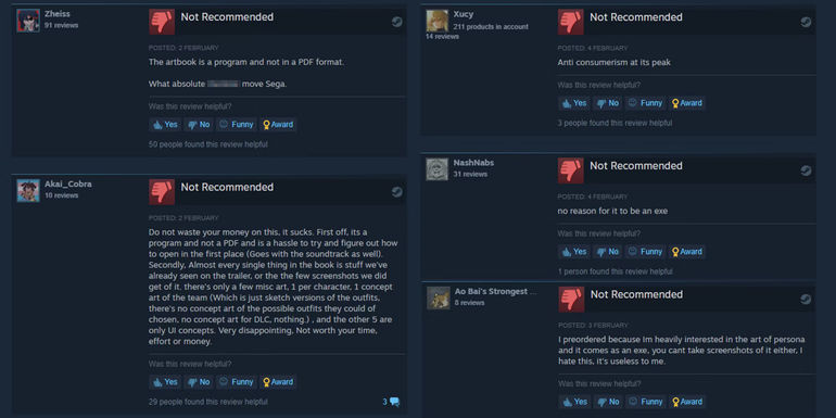 Persona 3 Reload Artbook DLC Steam negative reviews