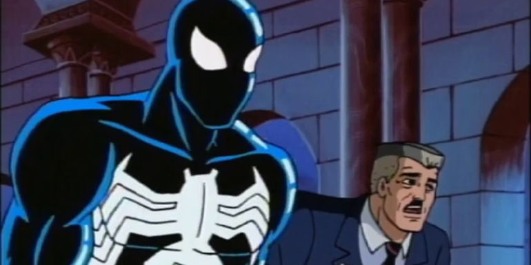 Spider-Man wearing the symbiote suit in spider-man the animated series