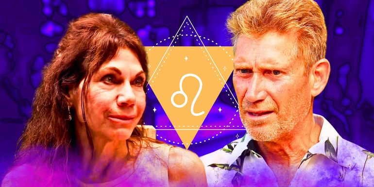 The Golden Bachelor montage of Gerry and Theresa with a zodiac Leo type of background