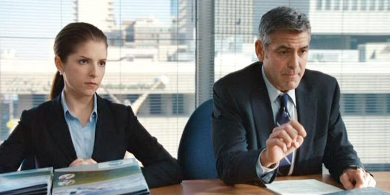 George Clooney and Anna Kendrick in a meeting in Up in the Air