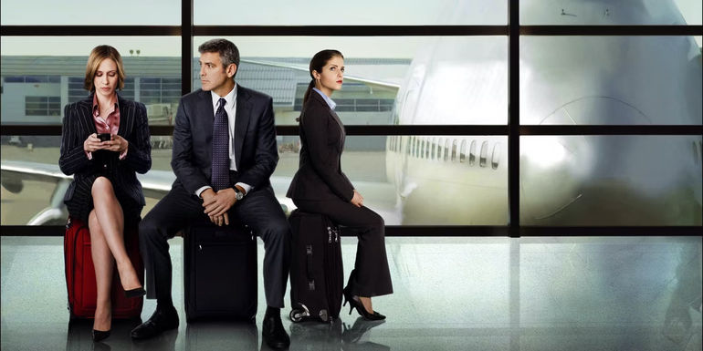 Vera Farmiga, George Clooney and Anna Kendrick in an airport in Up in the Air