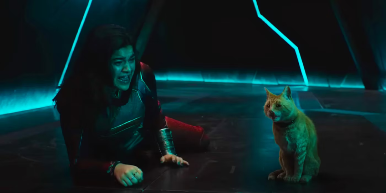 Kamala Khan looks terrified of Goose in The Marvels