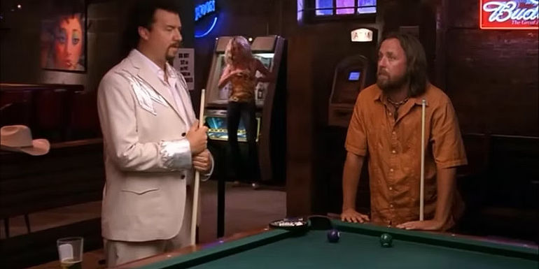 Kenny (Danny McBride) and Clegg (Ben Best) playing pool and looking sad in Eastbound and Down.
