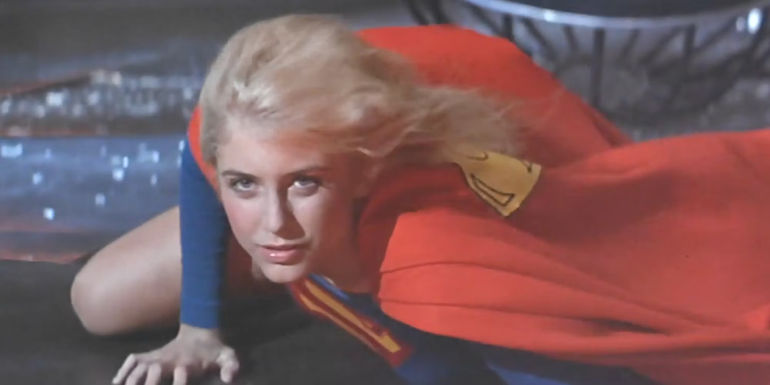 Helen Slater as supergirl lying on the floor in Supergirl 1984 