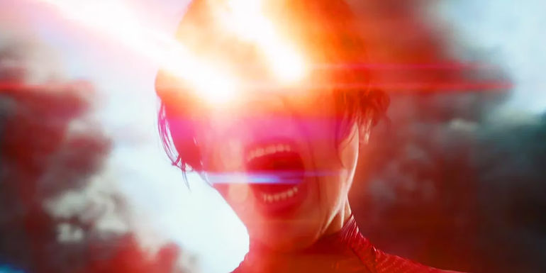 Sasha Calle's Supergirl in The Flash firing her laser eyes