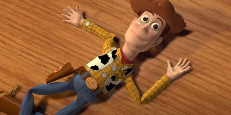 Woody lying on the floor in Toy Story