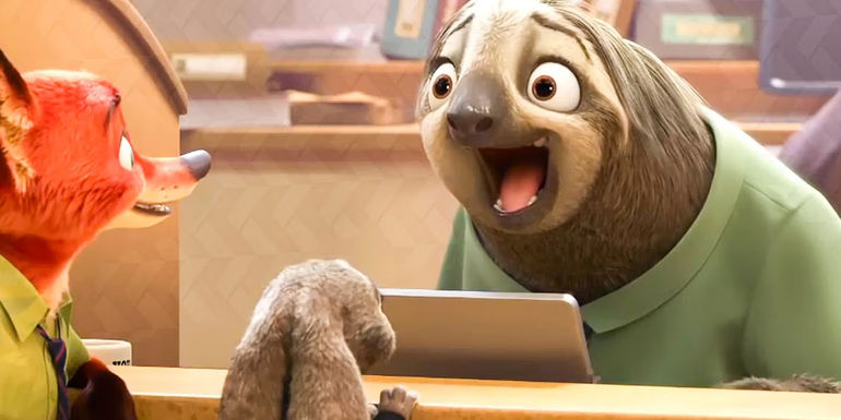 Flash laughs at a joke in Disney's Zootopia