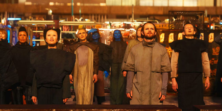 Citizens of Hala back in sunlight at the end of The Marvels