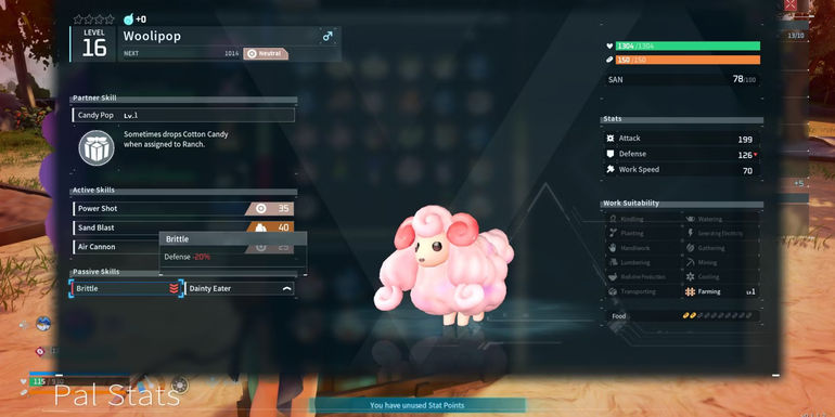 palworld woolipop pal stats