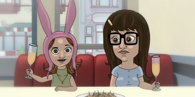 Tina and Louise drinking mimosas in Bob's Burgers