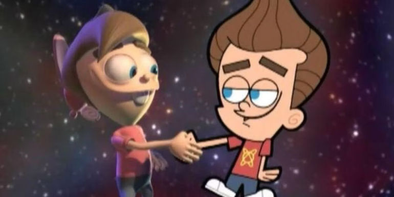 Timmy from The Fairly OddParents and Jimmy from Jimmy Neutron saying goodbye to each other in The Jimmy Timmy Power Hour 