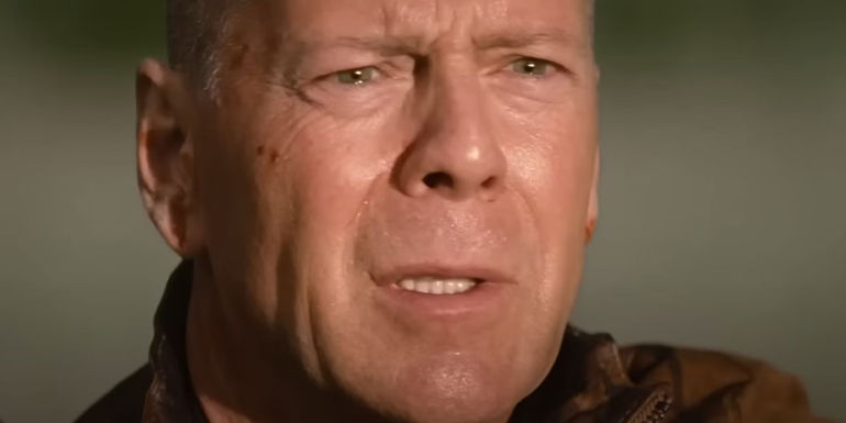 Bruce Willis looking pained as Old Joe in Looper