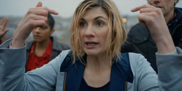 Jodie Whittaker with wet hair as the Thirteenth Doctor in Doctor Who